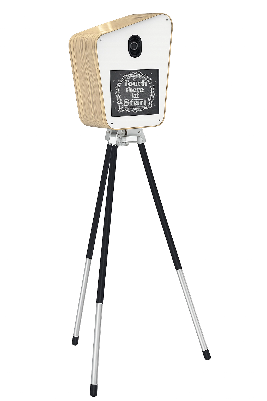 Retro Booth with a wood enclosure and tripod