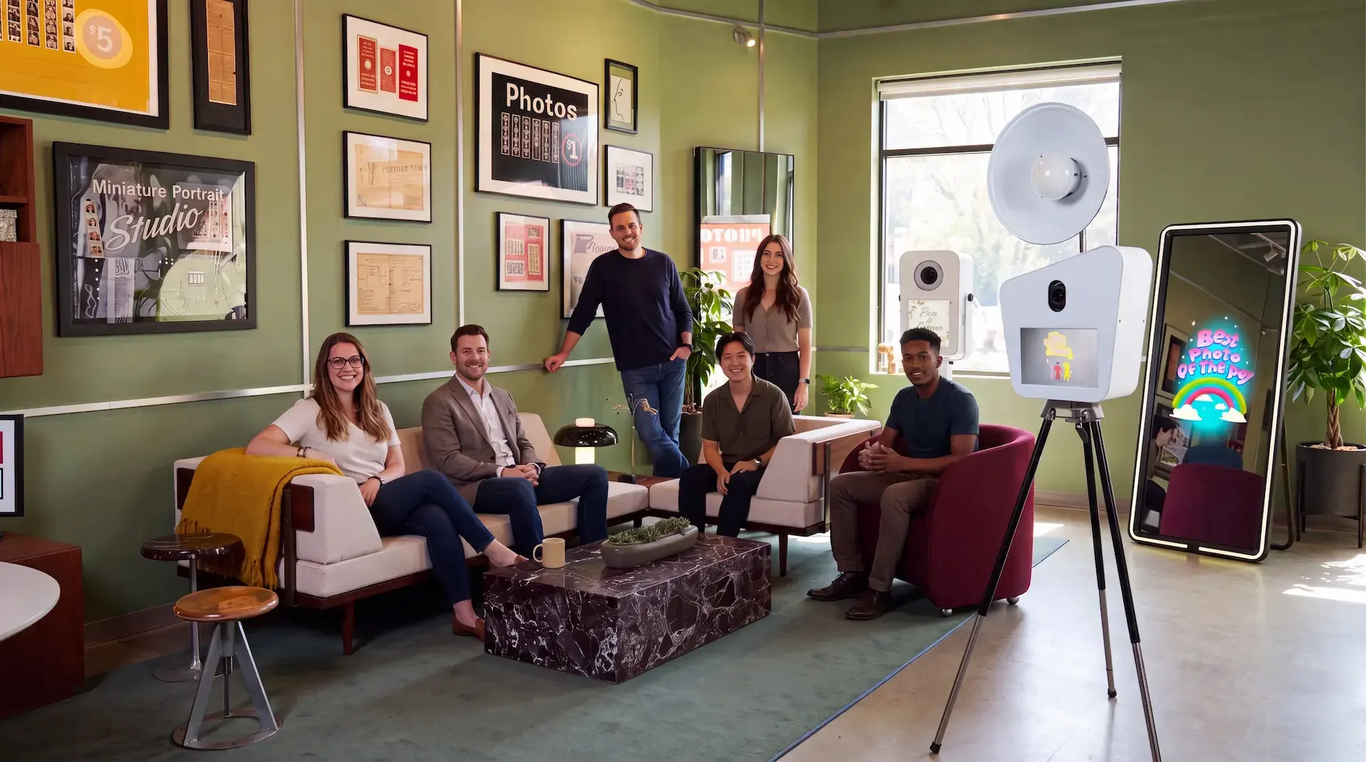 Charleston Booth Company team with photo booths in their studio