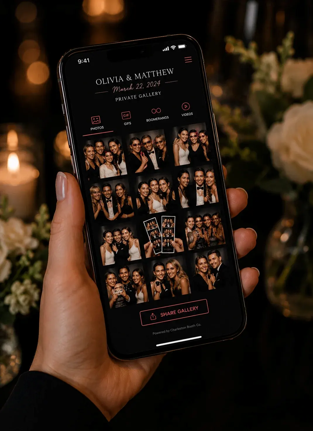 Photo booth gallery displayed on a mobile phone